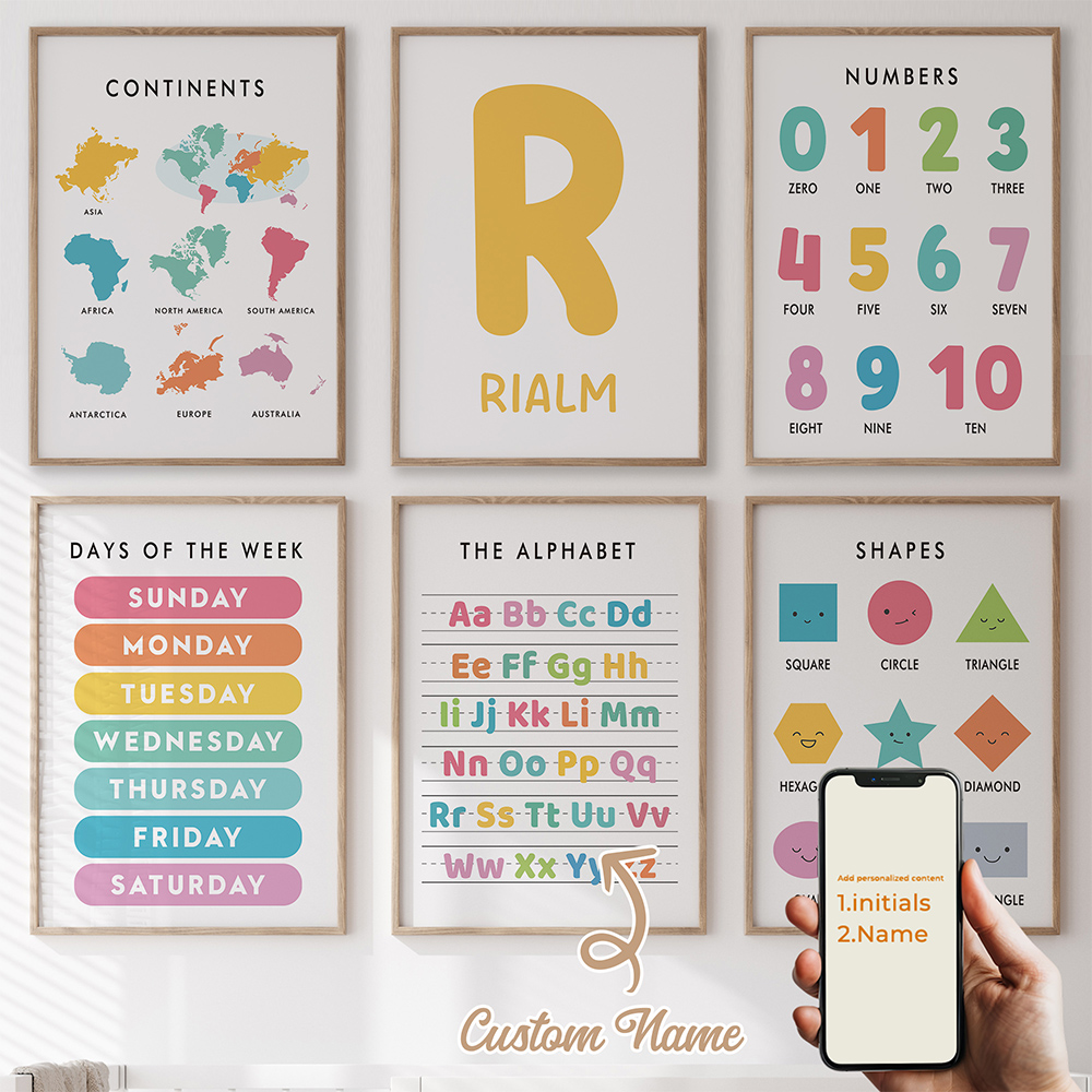 Kids Education Name - 6 stuks gepersonaliseerde onderwijsbrief naam muurkunst