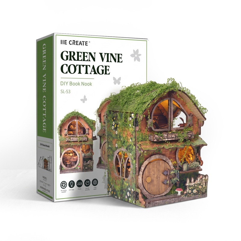 Kids Without Education - Groene wijnstok bedekte cottage 3D houten