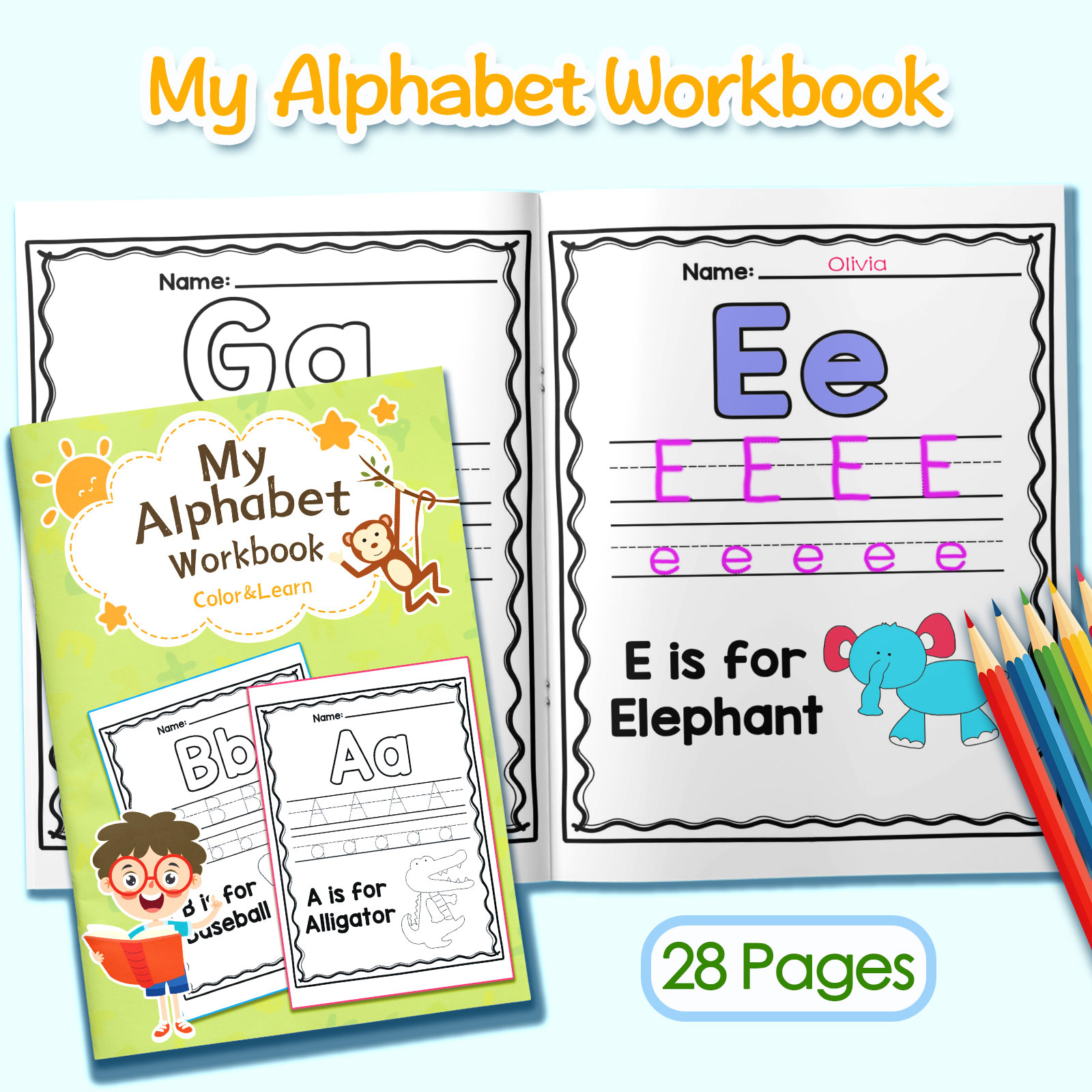 Kids Education Activities - Kleurboek met alfabetwoorden en -zinnen voor
