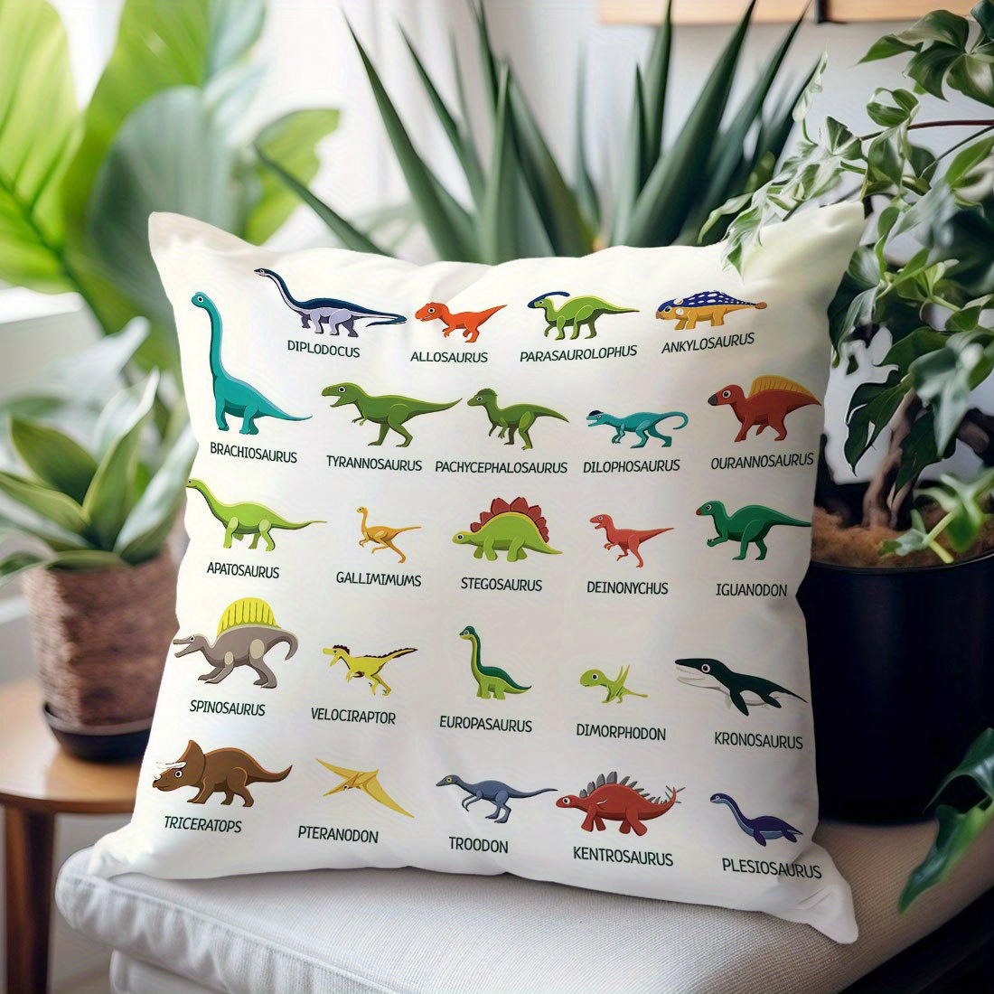 Kids Education Name - 1pc educatieve kussensloop met dinosaurussoorten, polyester